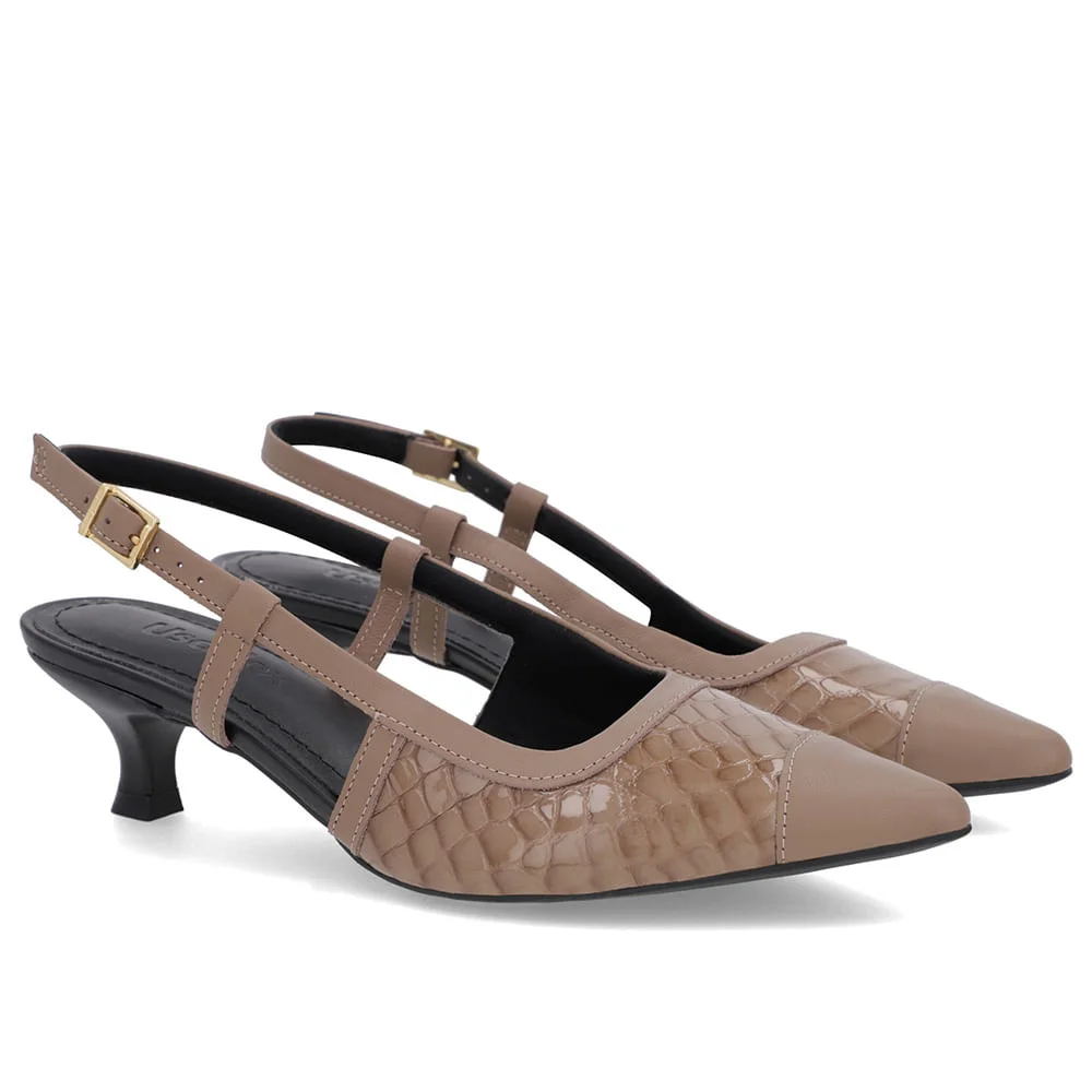 Slingback Marrom Salto Kitten Couro Croco Marrom 2