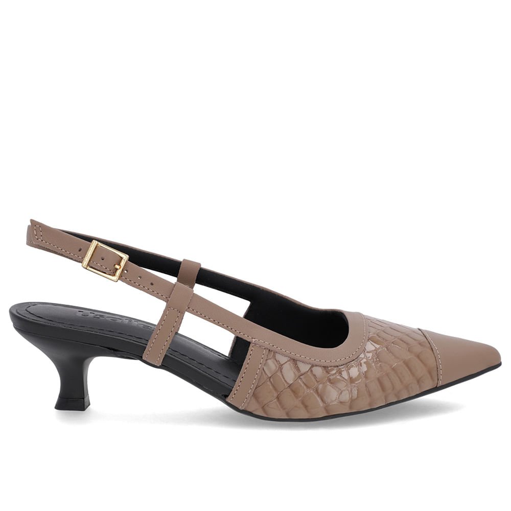 Slingback Marrom Salto Kitten Couro Croco