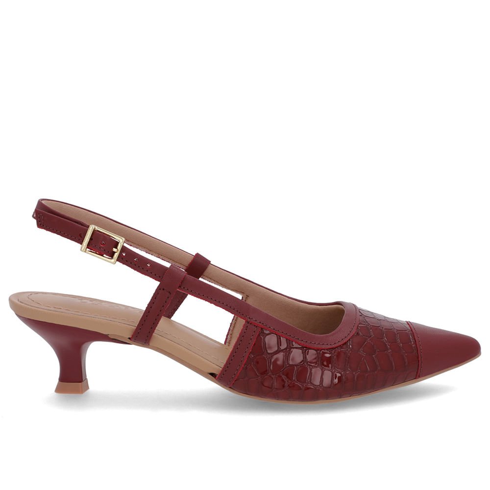 Slingback Vermelho Salto Kitten Couro Croco