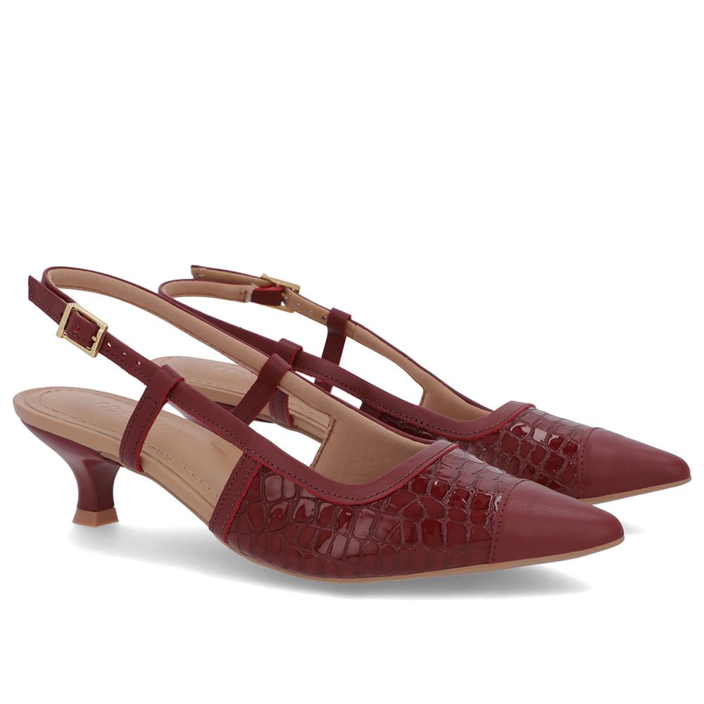 Slingback Vermelho Salto Kitten Couro Croco Vermelho 2