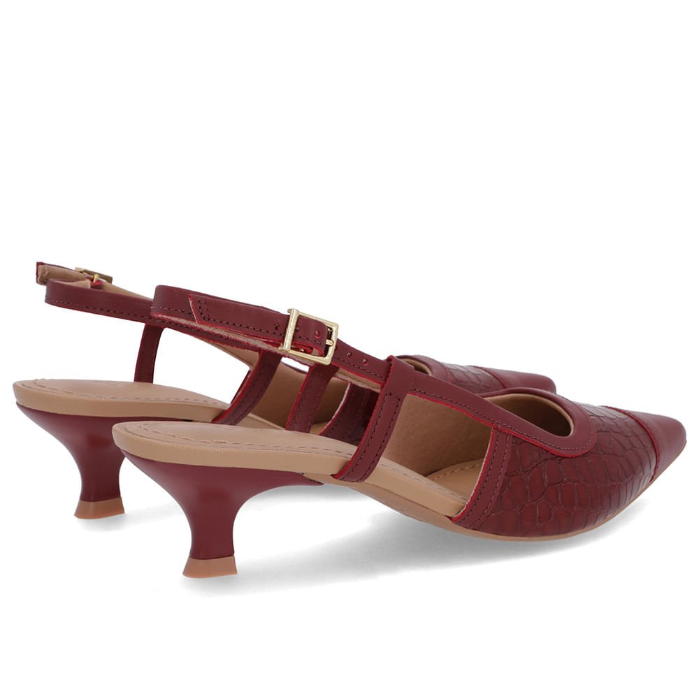 Slingback Vermelho Salto Kitten Couro Croco Vermelho 3