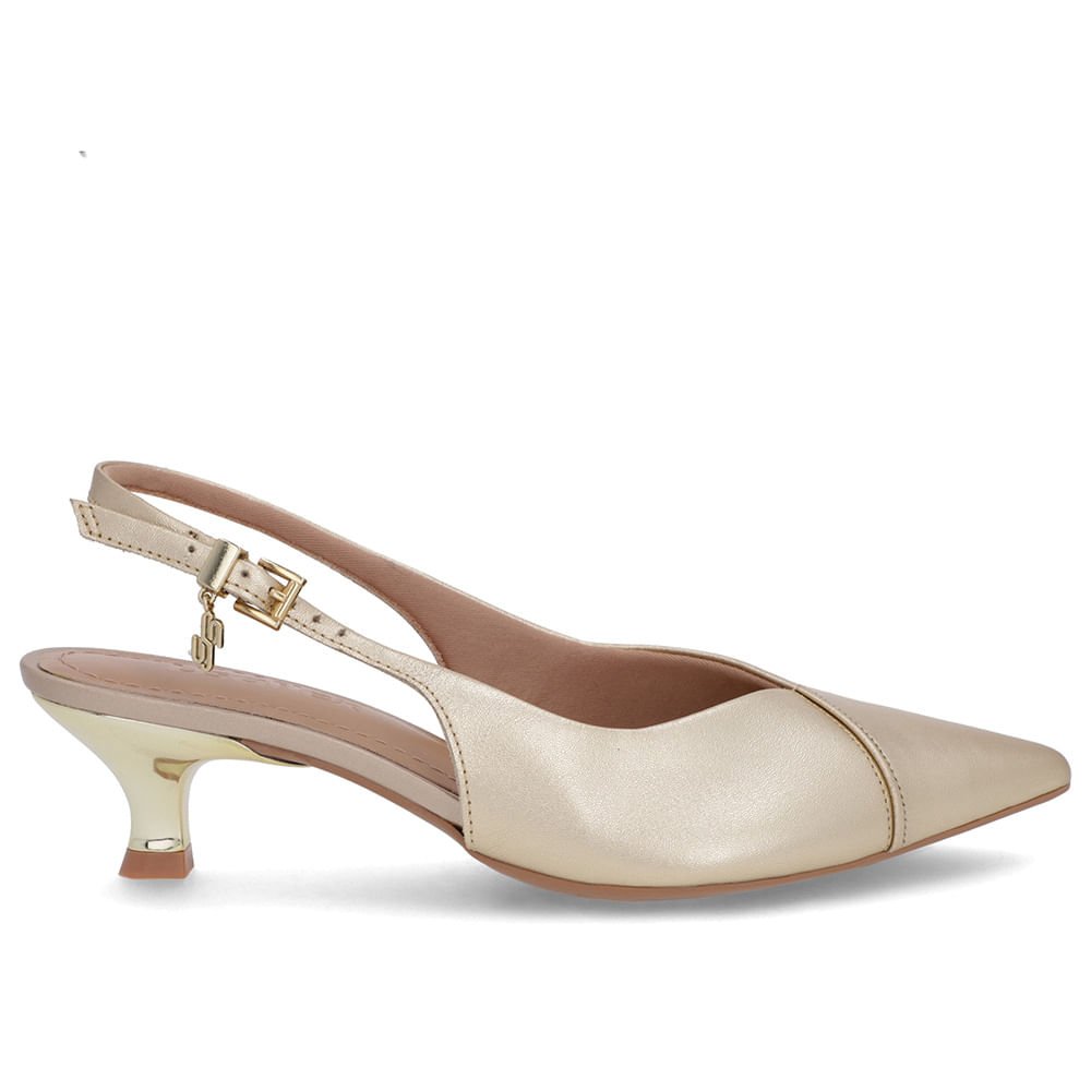 Slingback Dourado Salto Kitten Semi Aberto Couro
