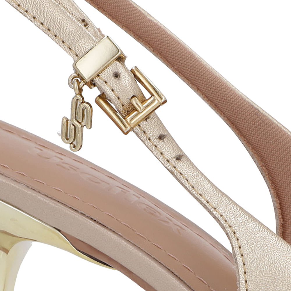 Slingback Dourado Salto Kitten Semi Aberto Couro Dourado 4