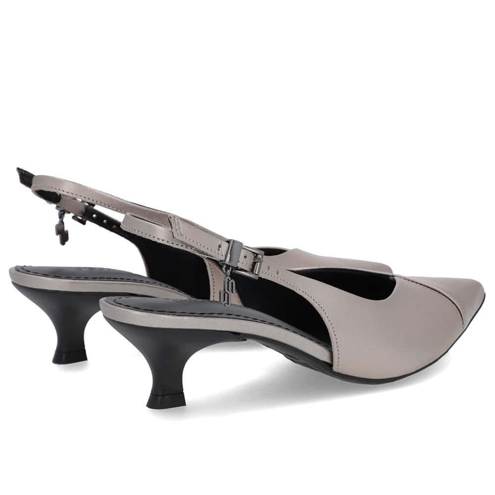 Slingback Aço Salto Kitten Semi Aberto Couro Cinza 3