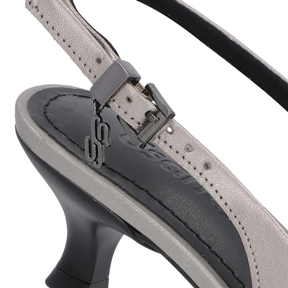 Slingback Aço Salto Kitten Semi Aberto Couro Cinza 4