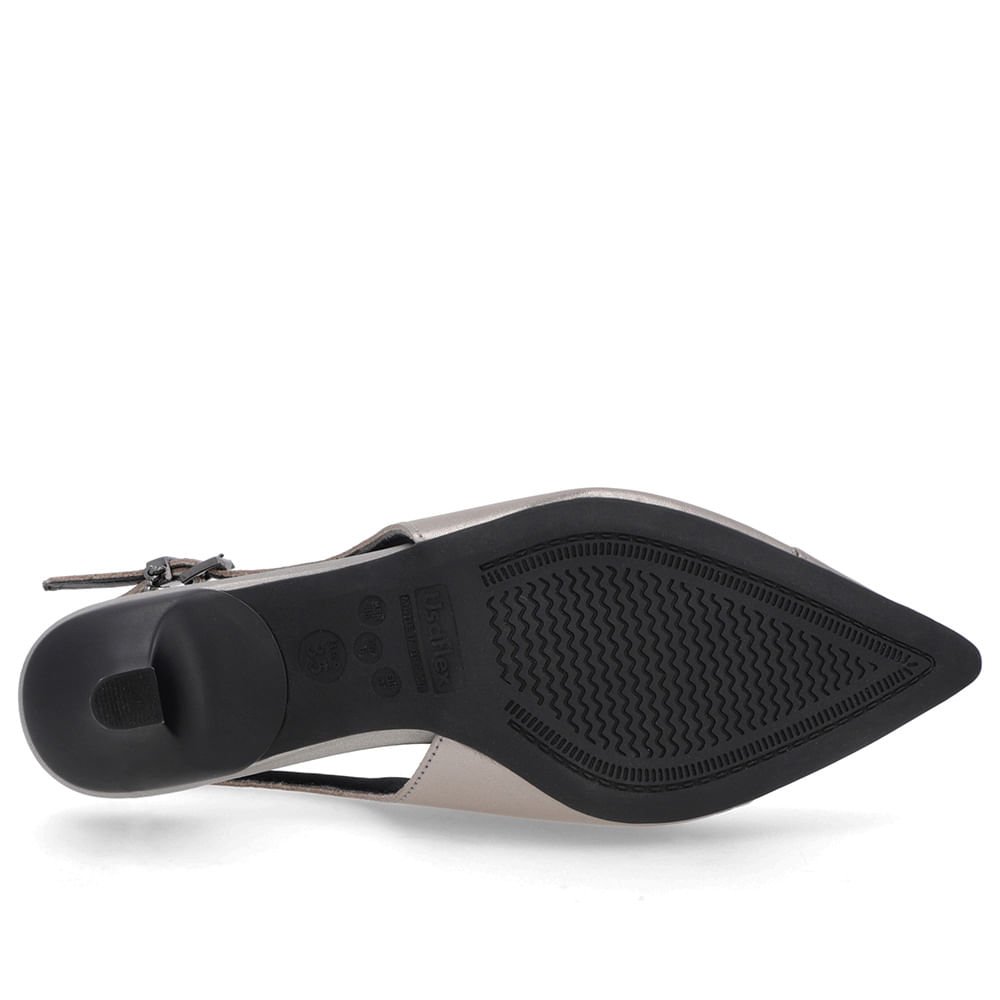 Slingback Aço Salto Kitten Semi Aberto Couro Cinza 5