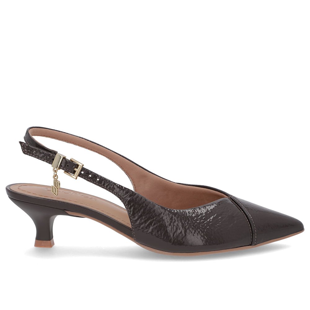 Slingback Marrom Salto Kitten Semi Aberto Verniz