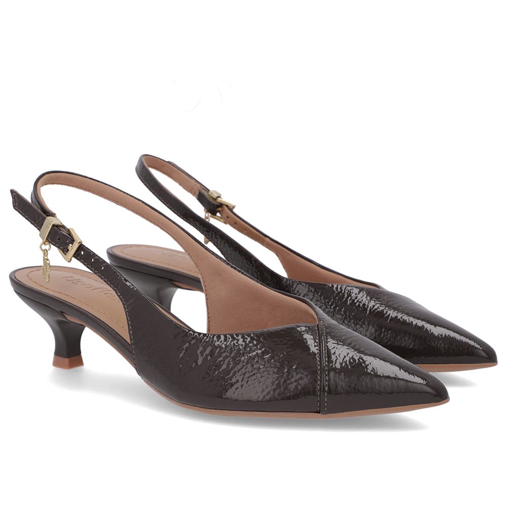 Slingback Marrom Salto Kitten Semi Aberto Verniz Marrom 2