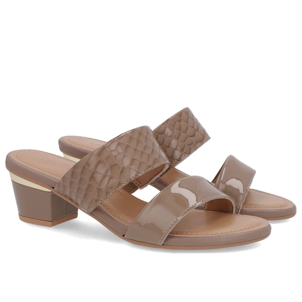 Tamanco Marrom Couro Croco Tiras Marrom 2