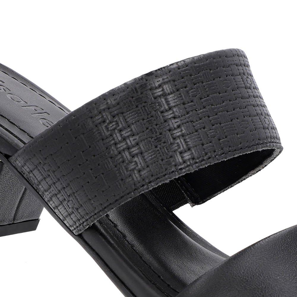 Tamanco Preto Couro Textura Tiras Preto 4