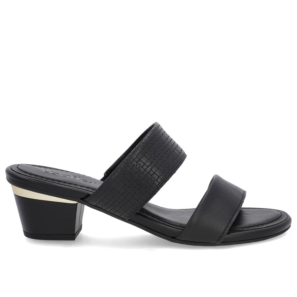 Tamanco Preto Couro Textura Tiras