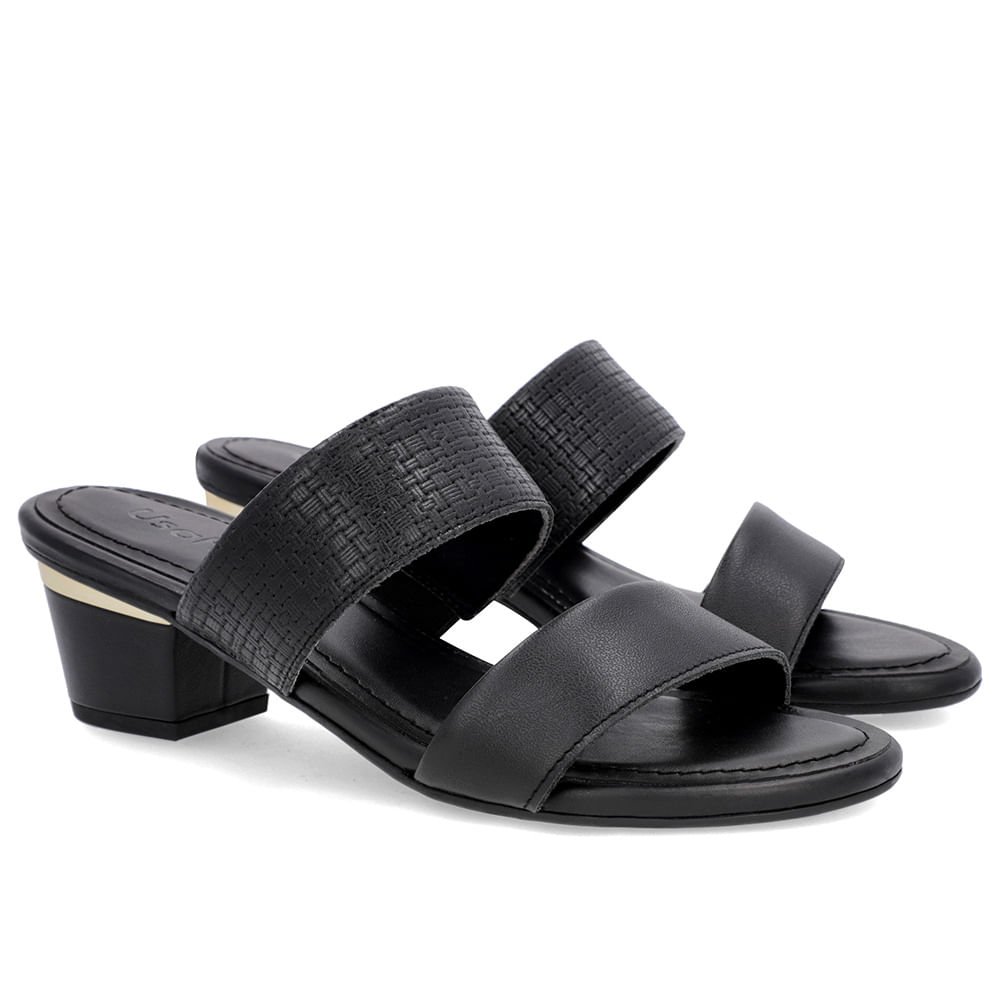 Tamanco Preto Couro Textura Tiras Preto 2