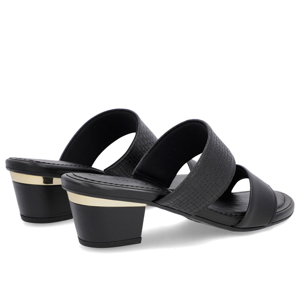 Tamanco Preto Couro Textura Tiras Preto 3