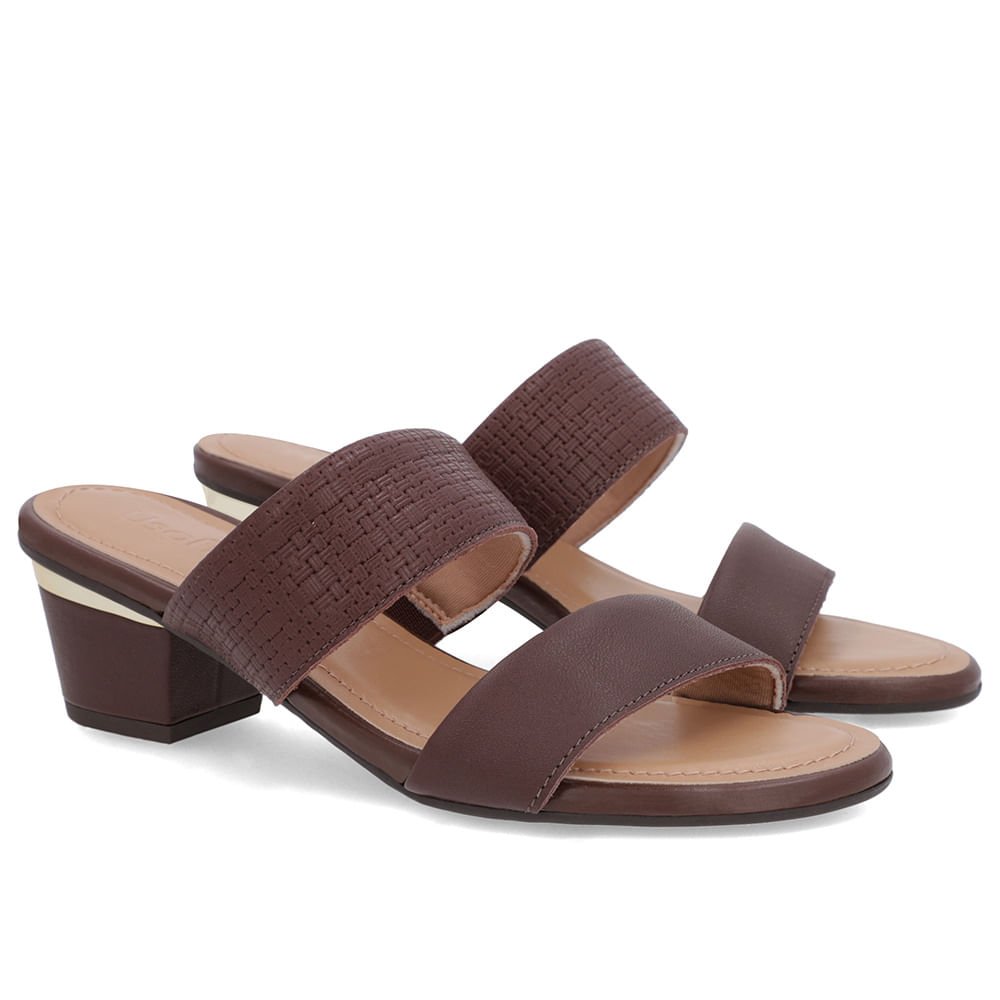 Tamanco Marrom Couro Textura Tiras Marrom 2