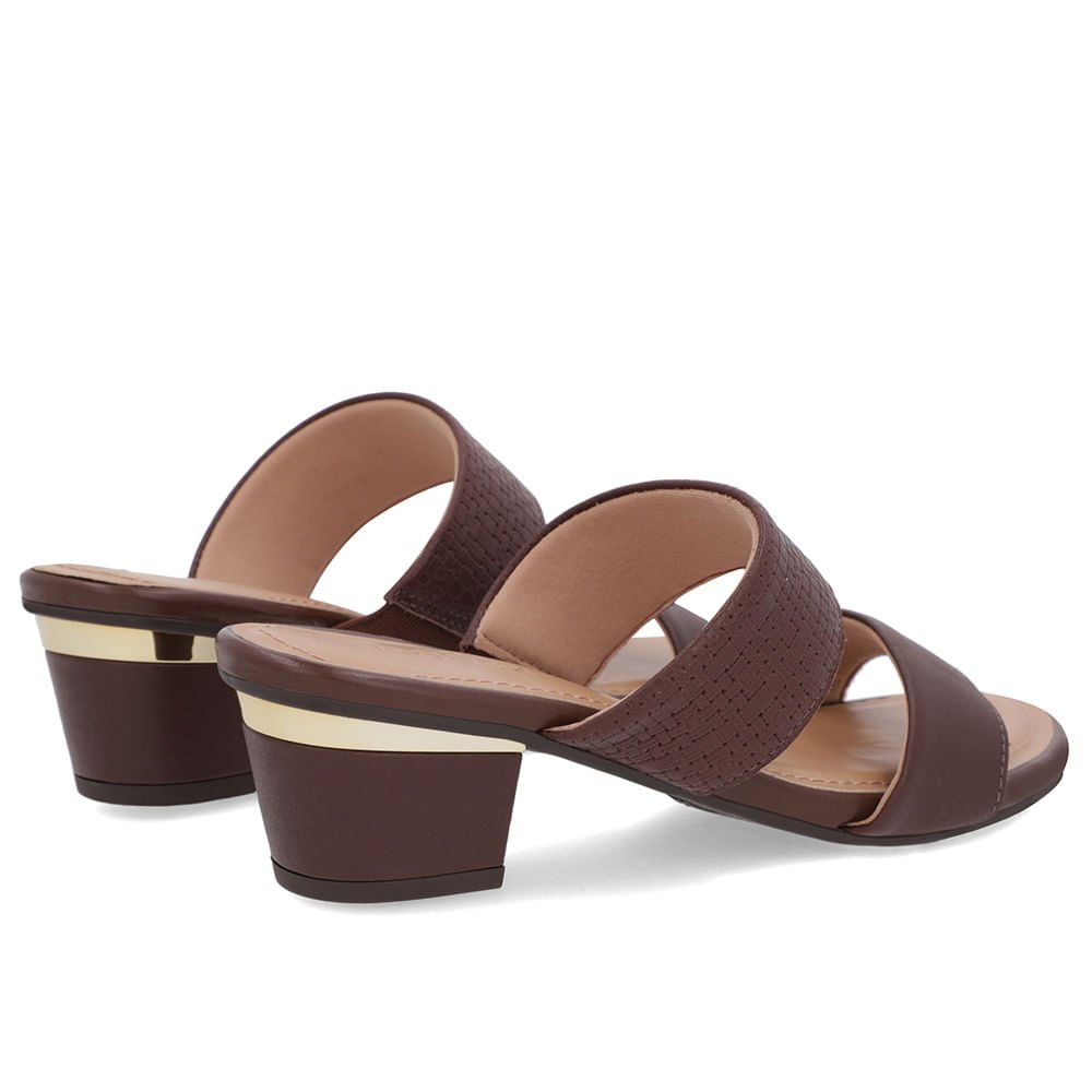 Tamanco Marrom Couro Textura Tiras Marrom 3