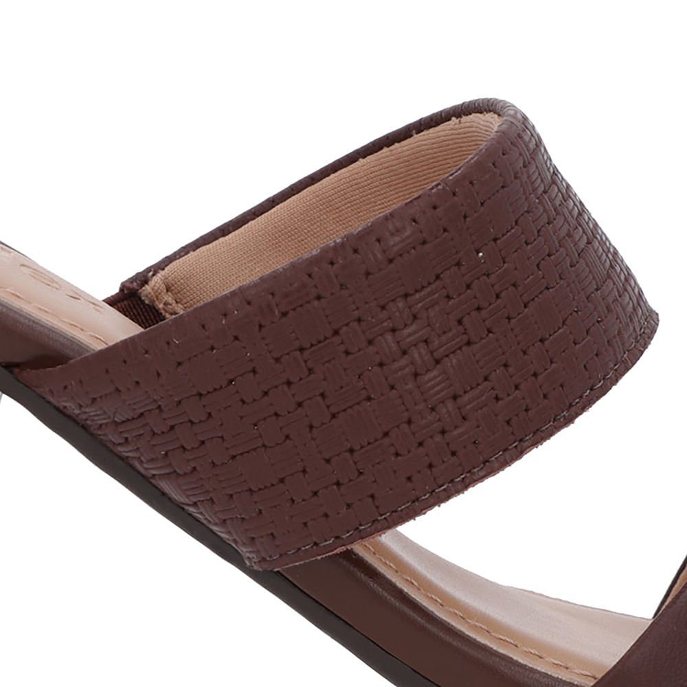 Tamanco Marrom Couro Textura Tiras Marrom 4