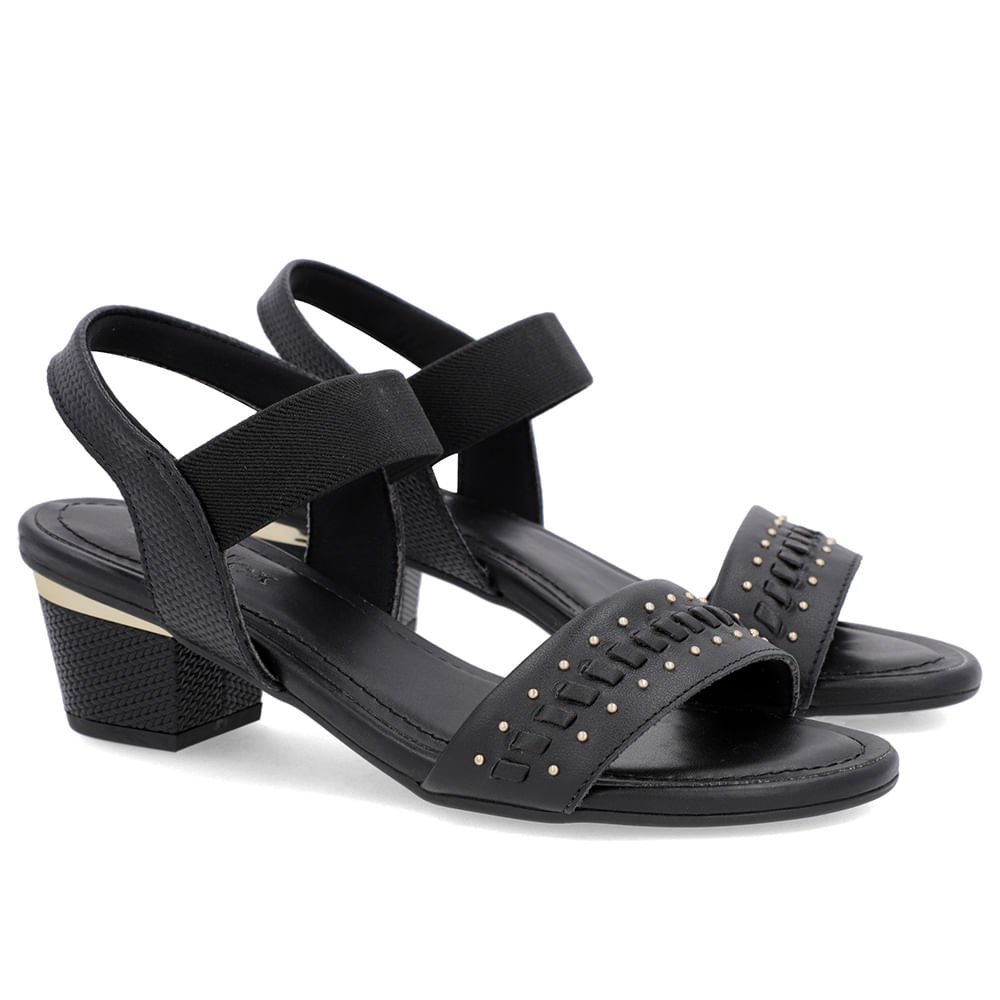 Sandália Preta Couro Salto Bloco Detalhe Salto Preto 2