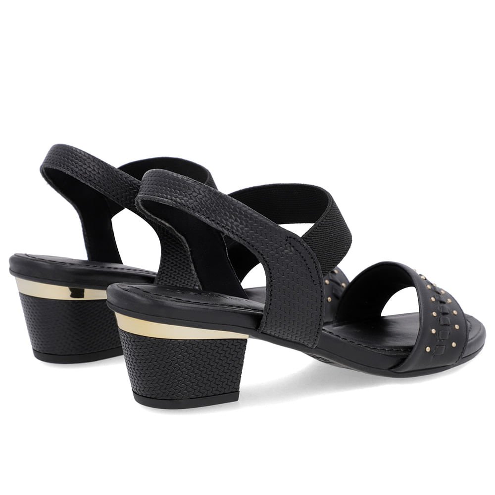 Sandália Preta Couro Salto Bloco Detalhe Salto Preto 3