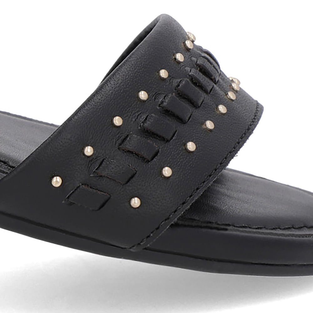 Sandália Preta Couro Salto Bloco Detalhe Salto Preto 4