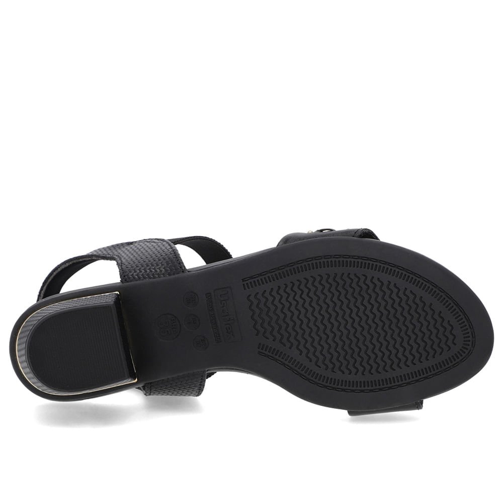 Sandália Preta Couro Salto Bloco Detalhe Salto Preto 5