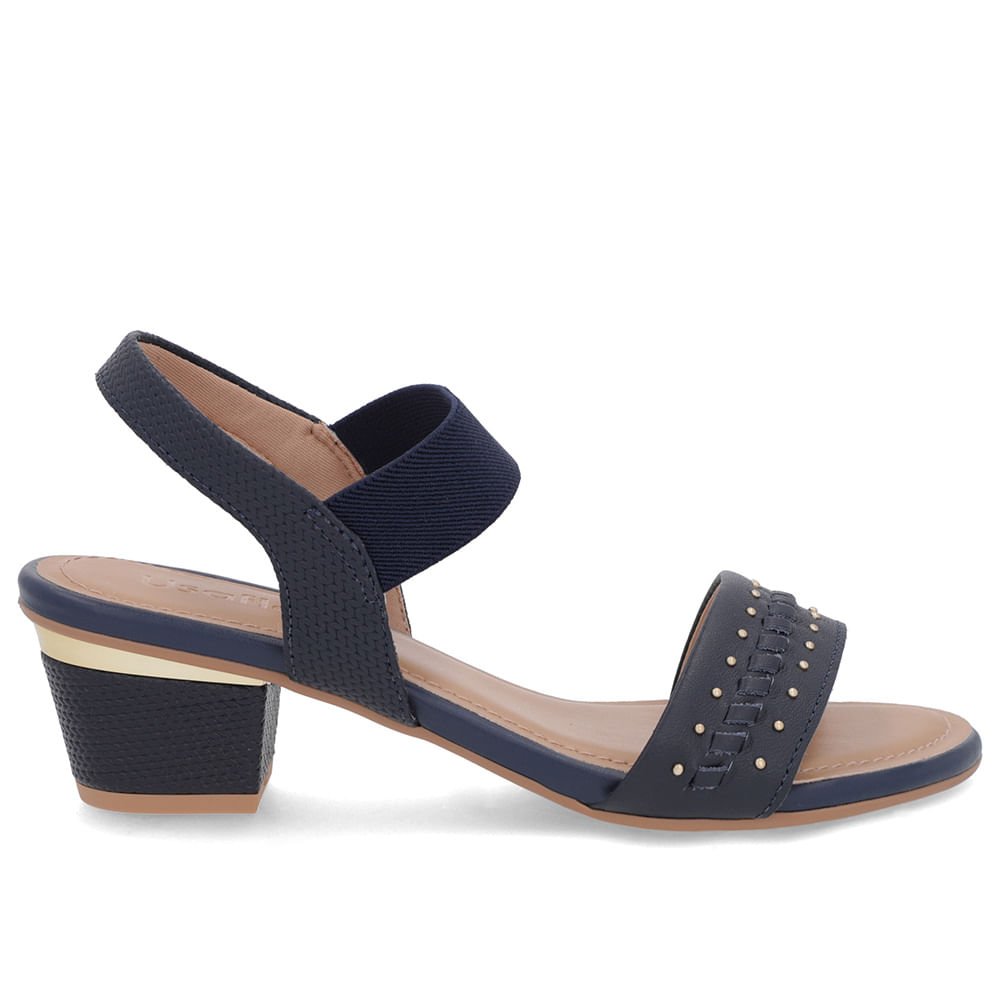 Sandália Azul Couro Salto Bloco Detalhe Salto