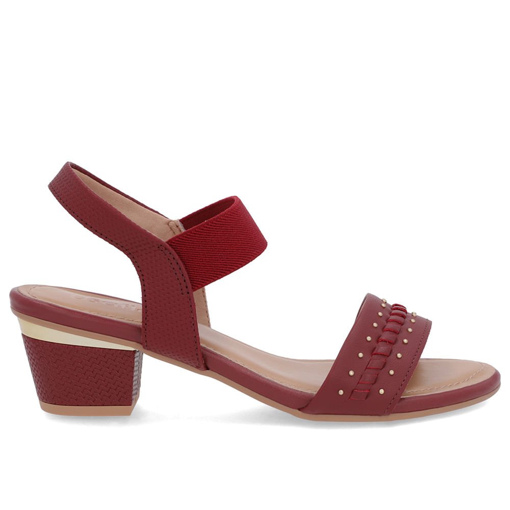 Sandália Vermelha Couro Salto Bloco Detalhe Salto