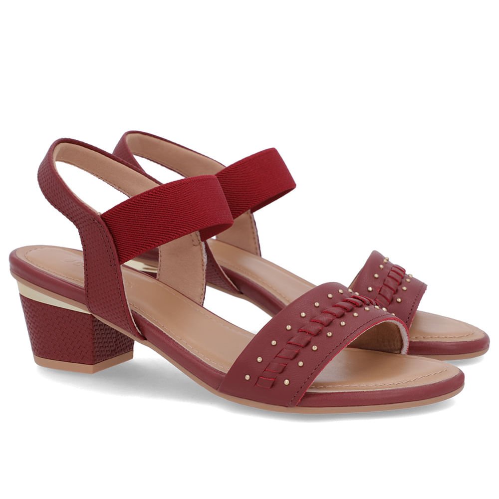 Sandália Vermelha Couro Salto Bloco Detalhe Salto Vermelho 2