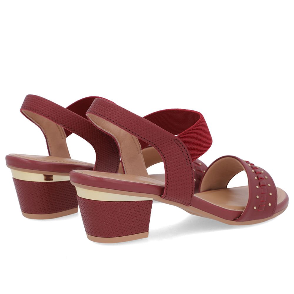 Sandália Vermelha Couro Salto Bloco Detalhe Salto Vermelho 3