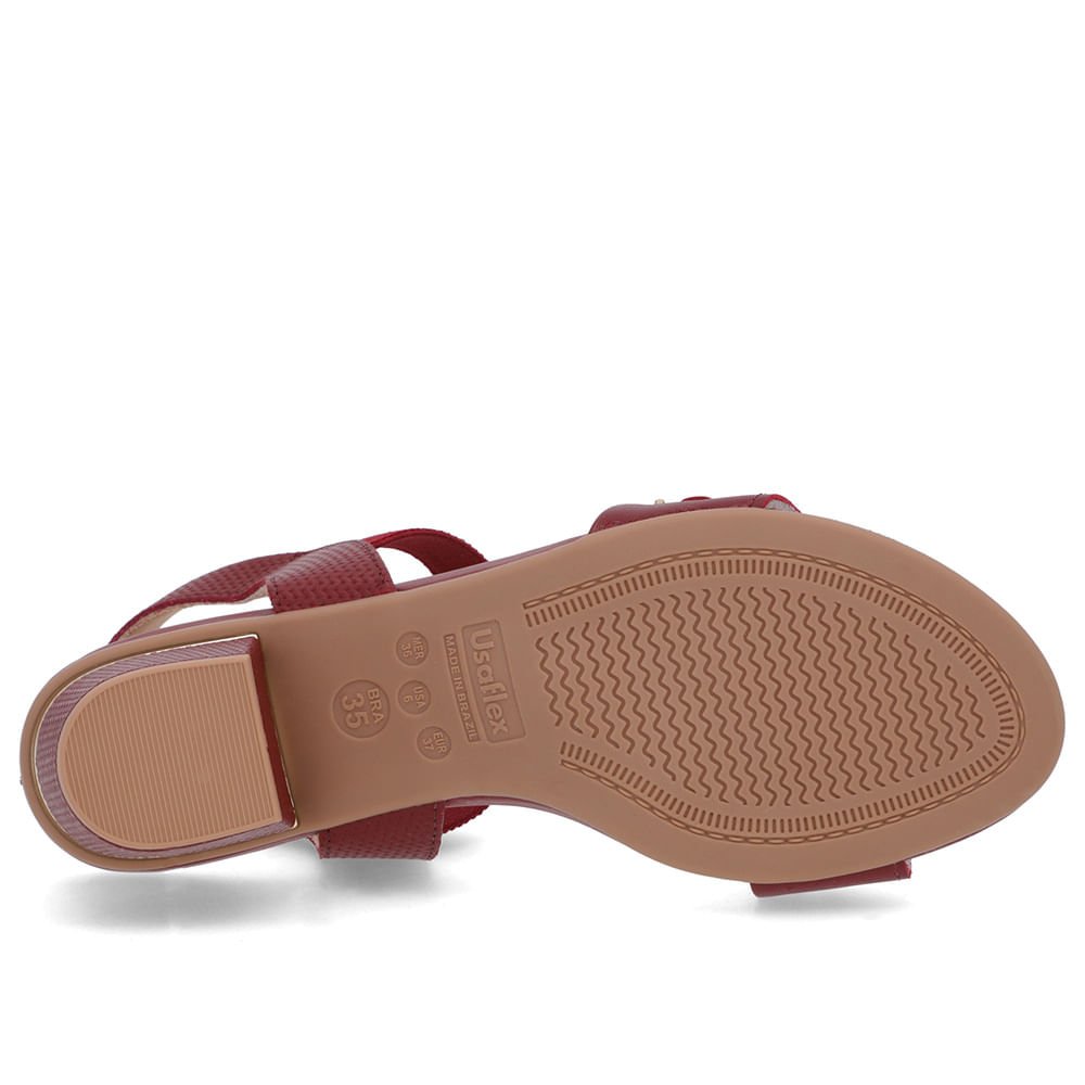 Sandália Vermelha Couro Salto Bloco Detalhe Salto Vermelho 5