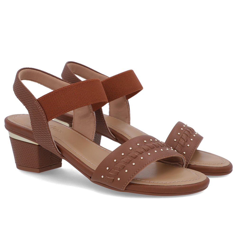 Sandália Marrom Couro Salto Bloco Detalhe Salto Marrom 2