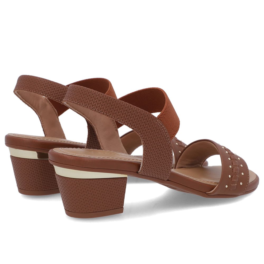 Sandália Marrom Couro Salto Bloco Detalhe Salto Marrom 3