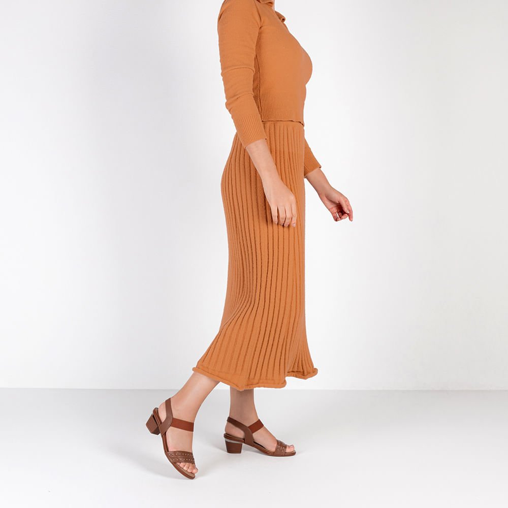 Sandália Marrom Couro Salto Bloco Detalhe Salto Marrom 4