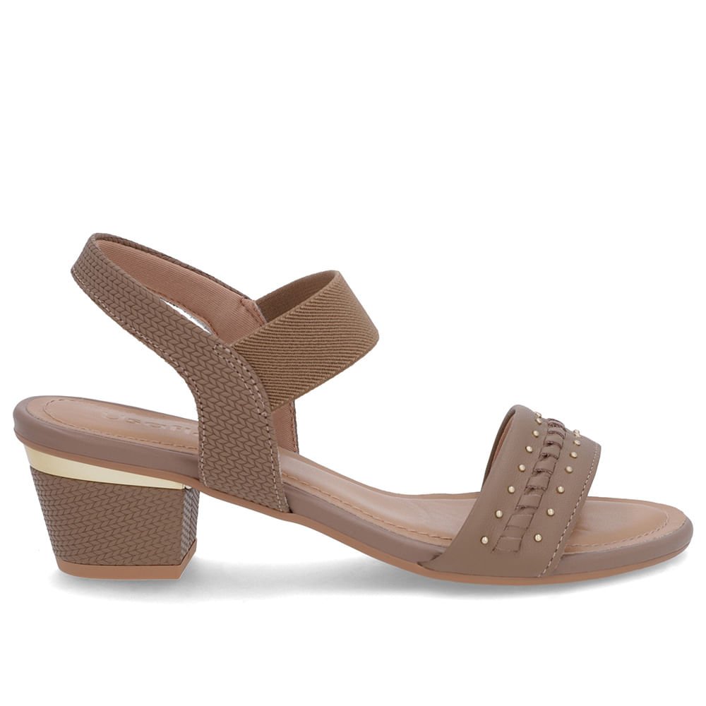 Sandália Marrom Couro Salto Bloco Detalhe Salto