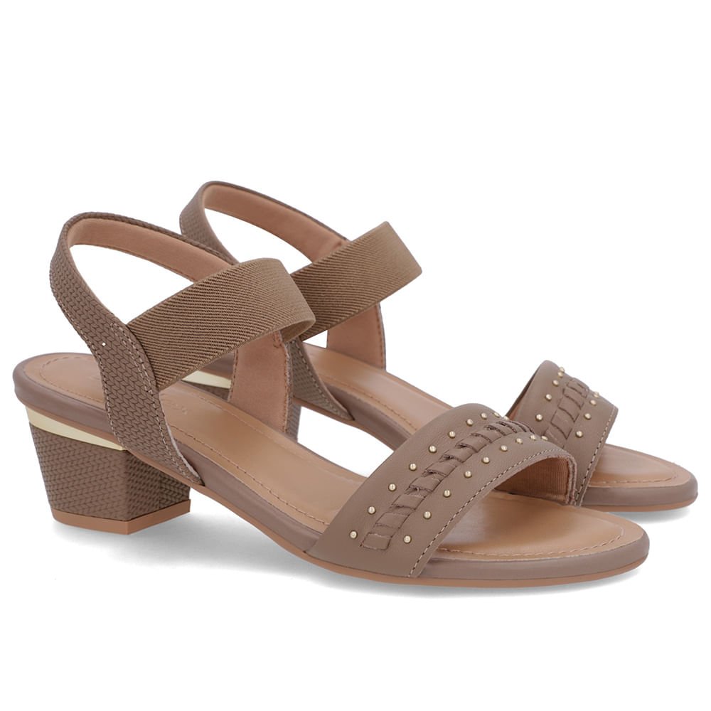 Sandália Marrom Couro Salto Bloco Detalhe Salto Marrom 2