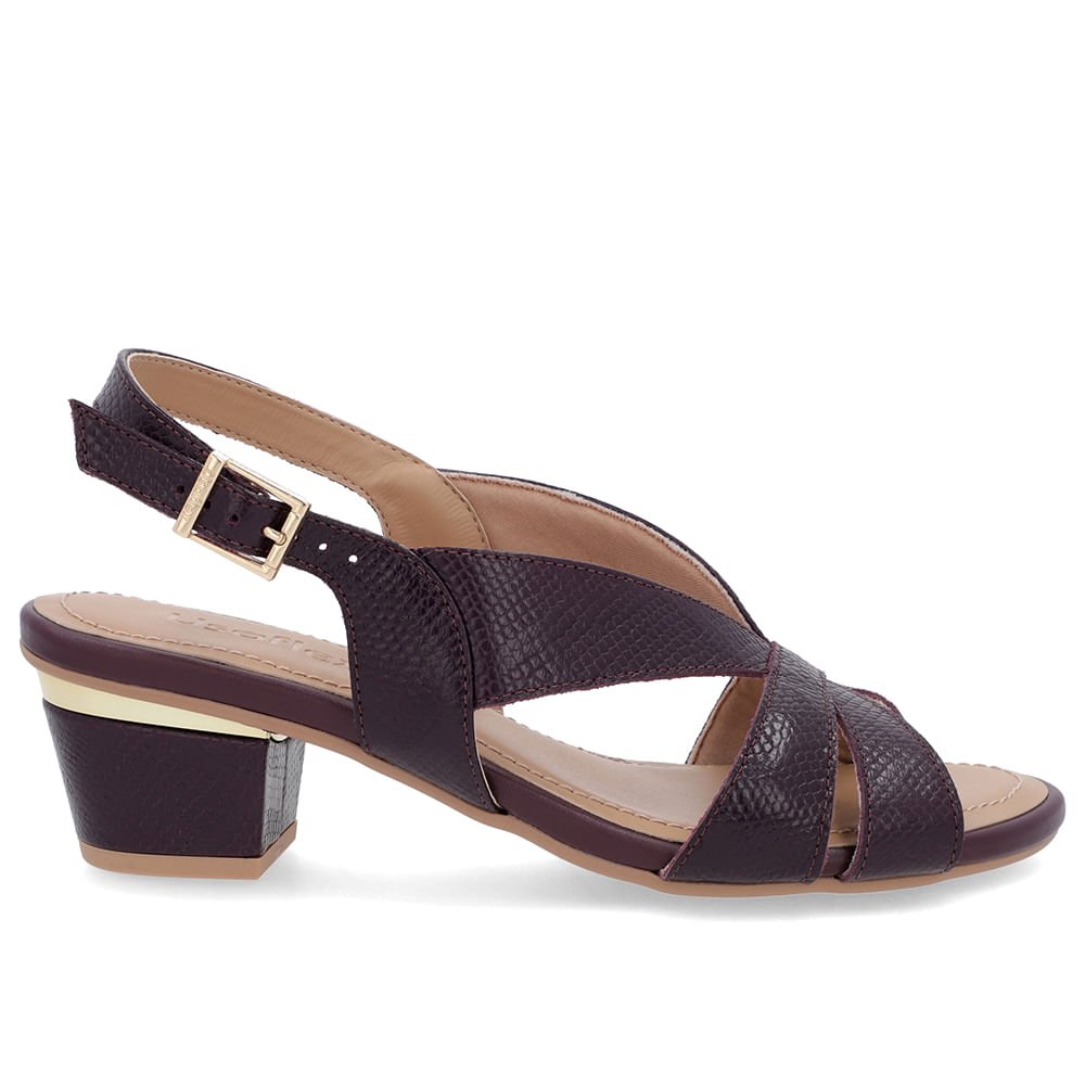 Sandália Couro Roxa Detalhe Dourado