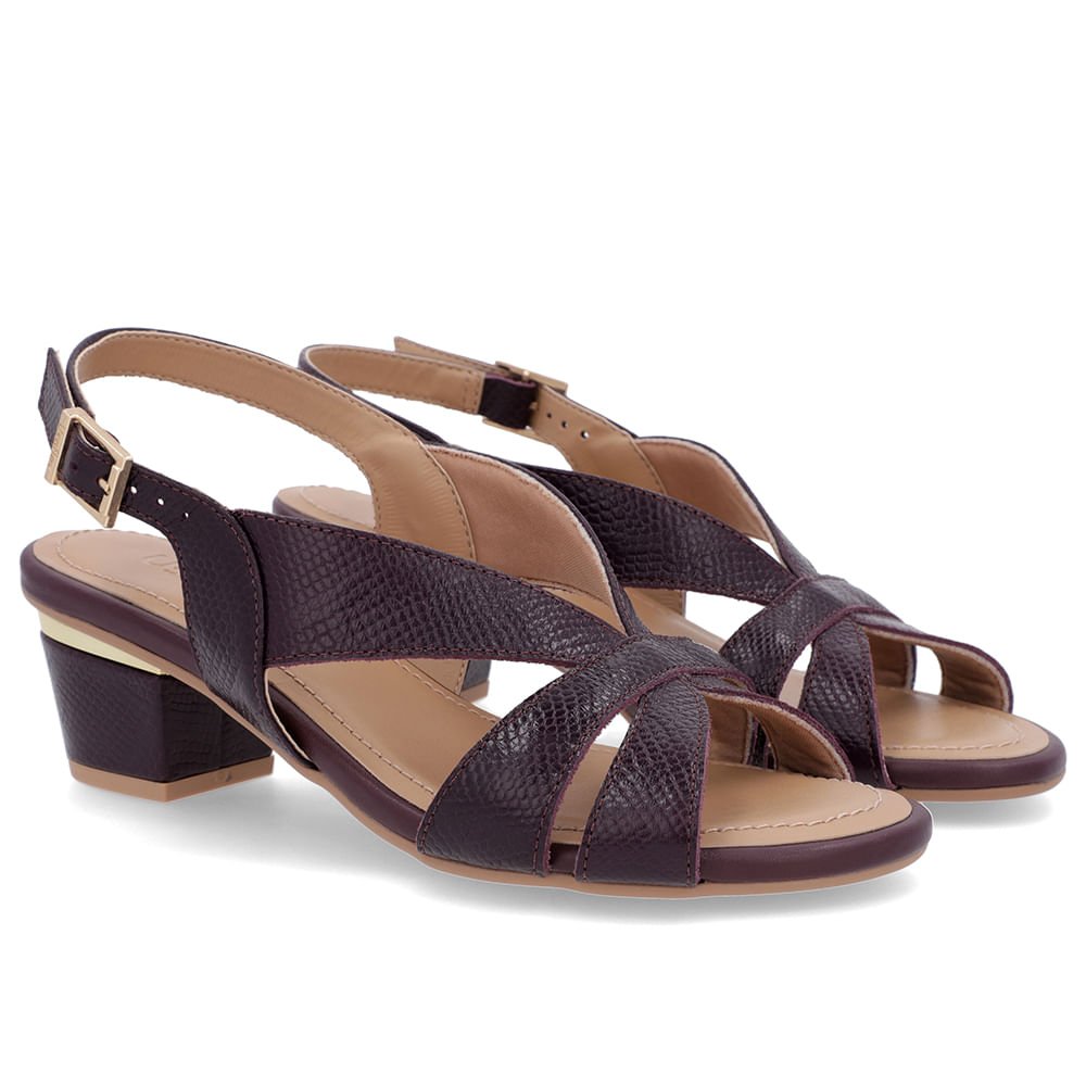 Sandália Couro Roxa Detalhe Dourado Roxo 2