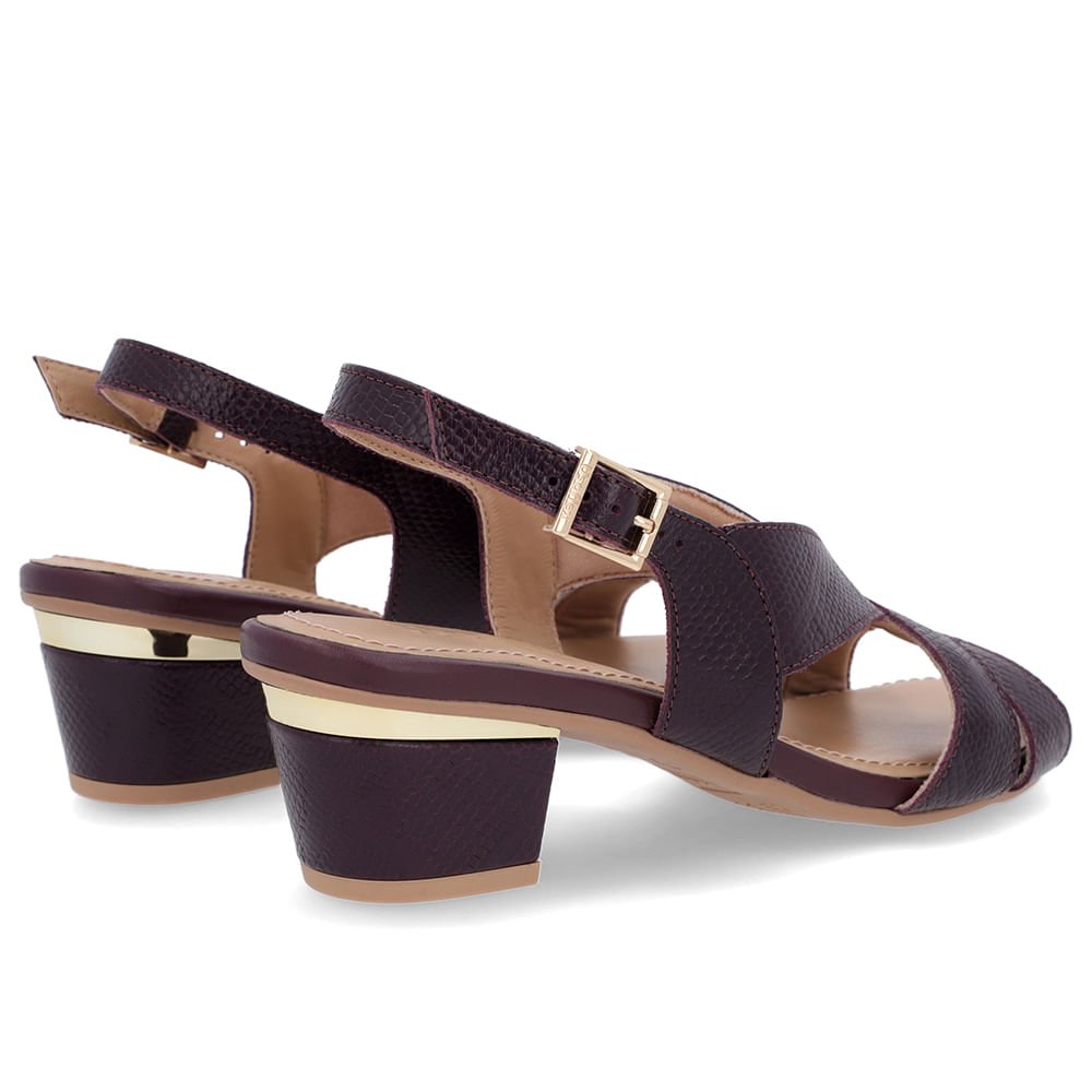 Sandália Couro Roxa Detalhe Dourado Roxo 3