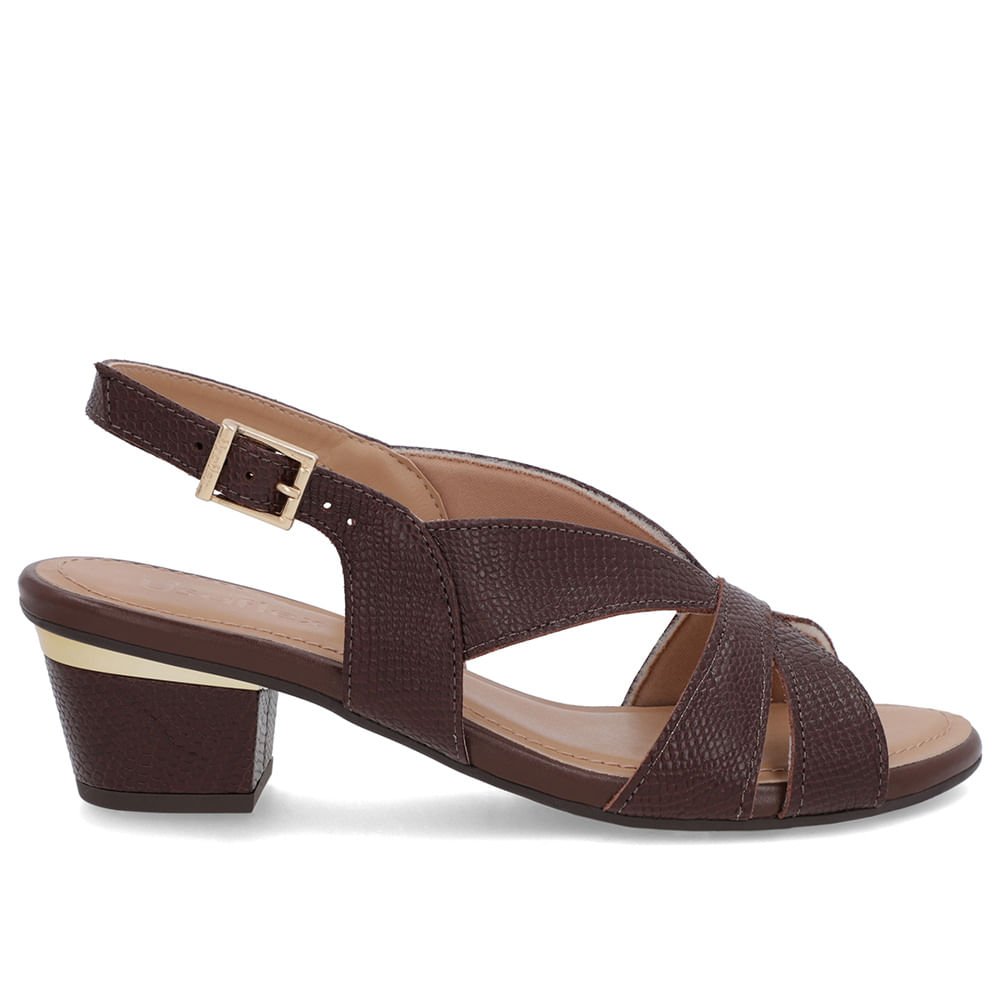 Sandália Couro Marrom Detalhe Dourado