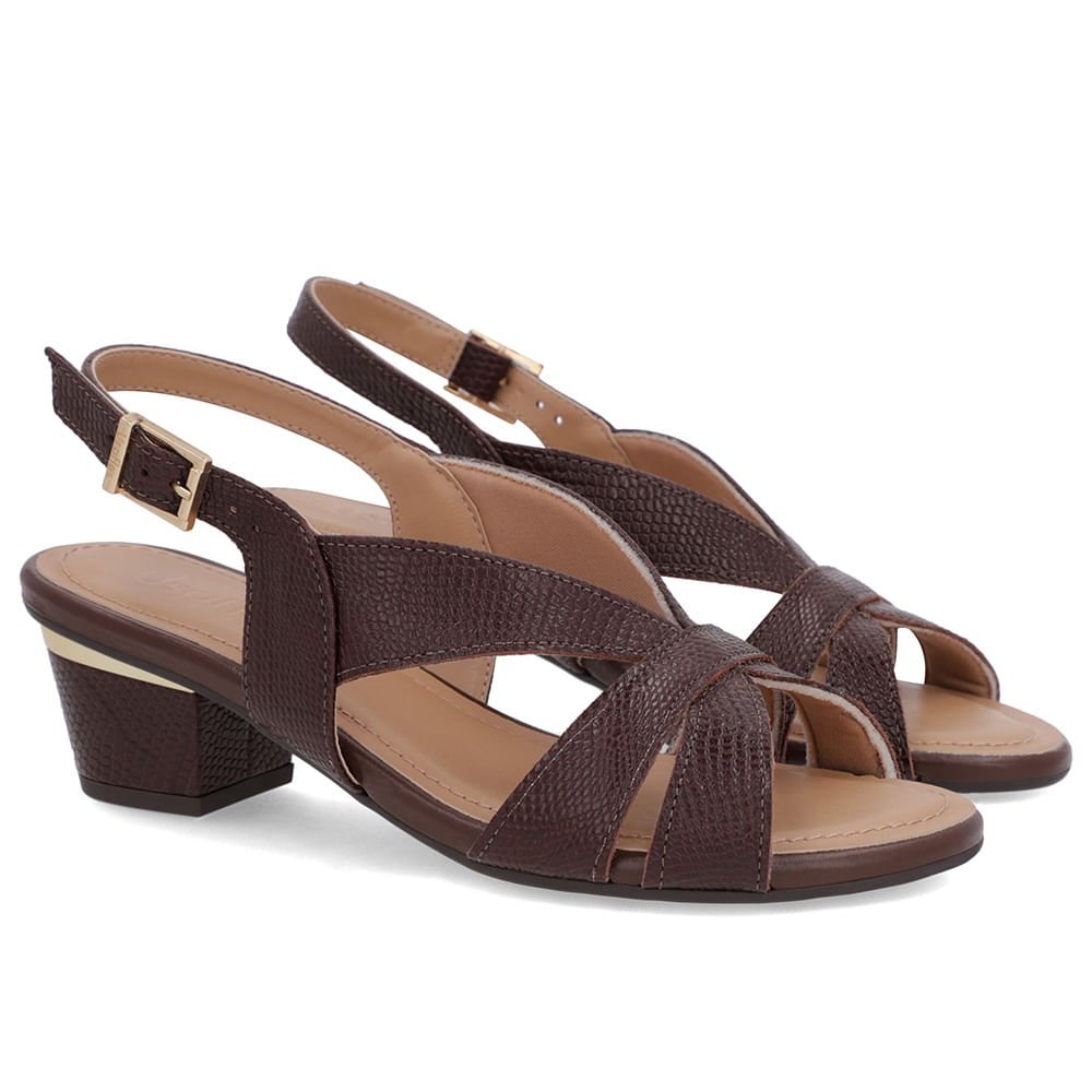 Sandália Couro Marrom Detalhe Dourado Marrom 2