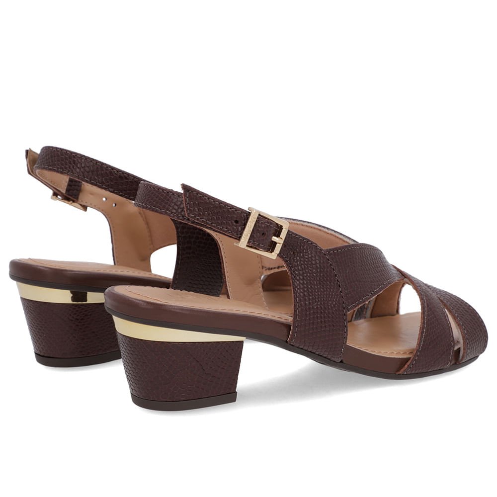 Sandália Couro Marrom Detalhe Dourado Marrom 3