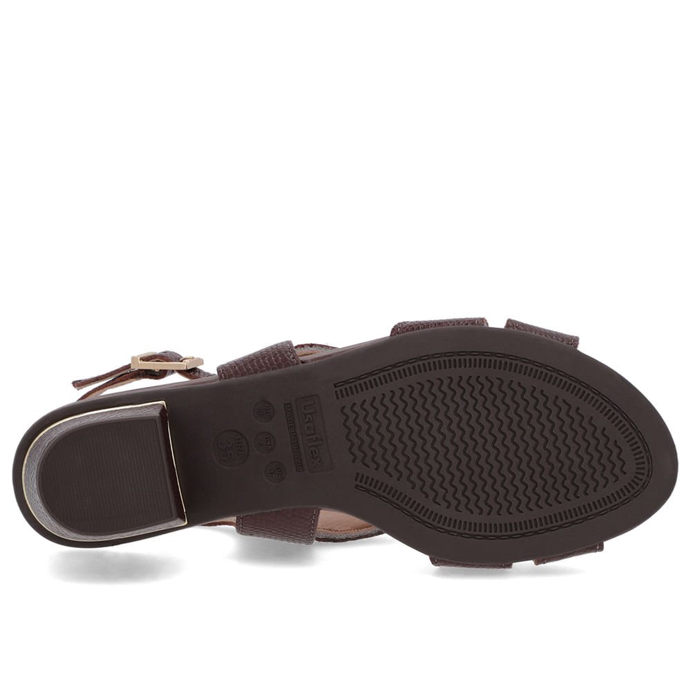 Sandália Couro Marrom Detalhe Dourado Marrom 5