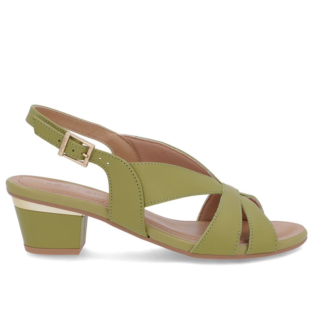 Sandália Couro Verde Detalhe Dourado