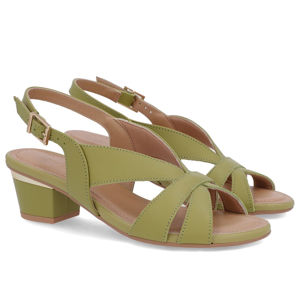 Sandália Couro Verde Detalhe Dourado Verde 2
