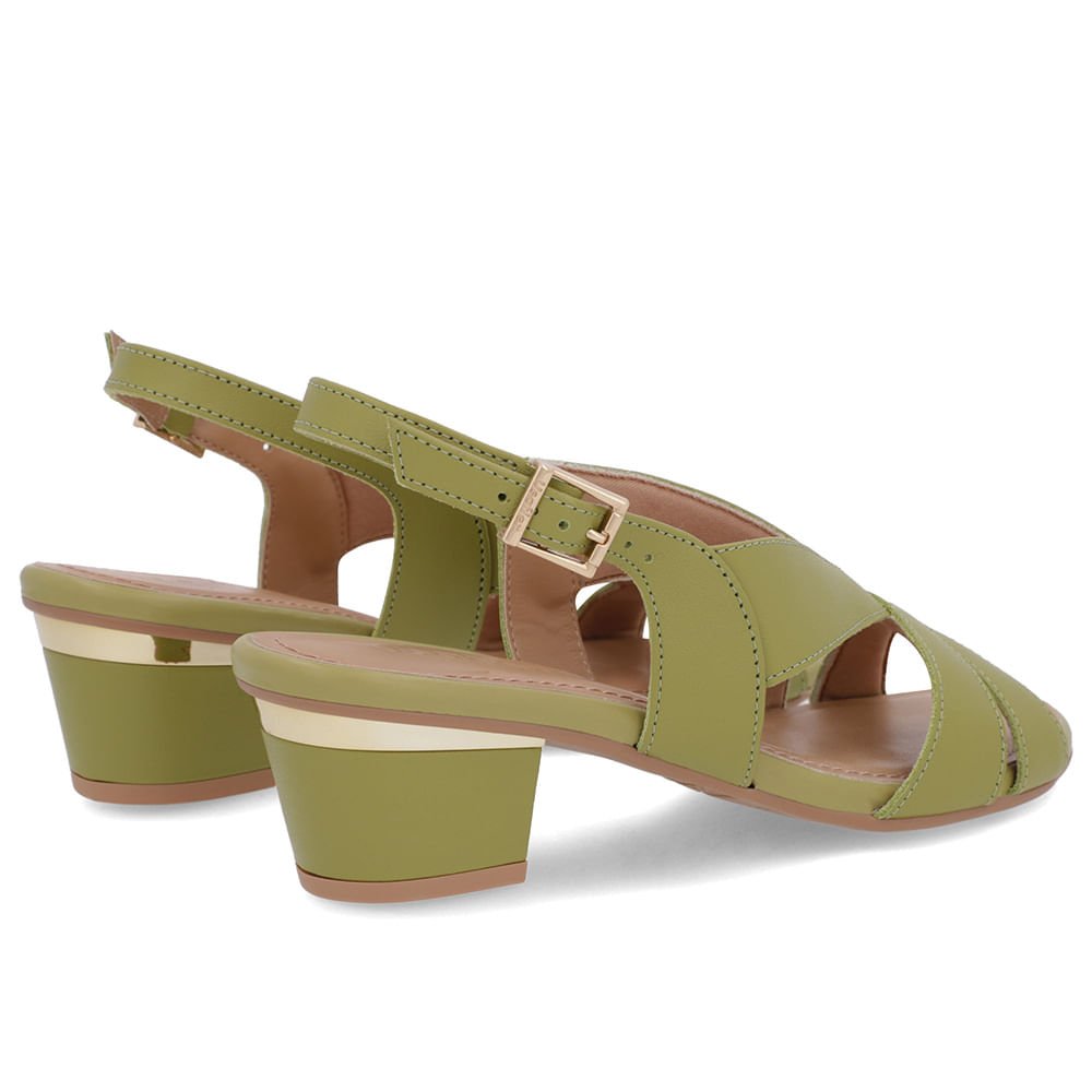 Sandália Couro Verde Detalhe Dourado Verde 3