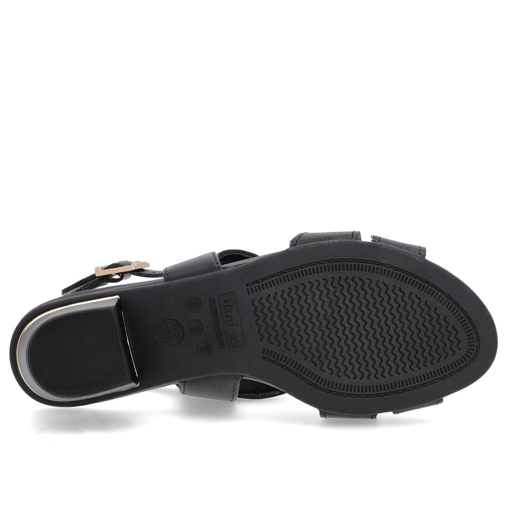 Sandália Couro Preta Detalhe Dourado Preto 5