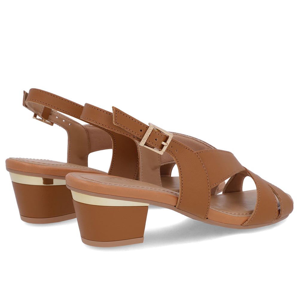 Sandália Couro Marrom Detalhe Dourado Marrom 3