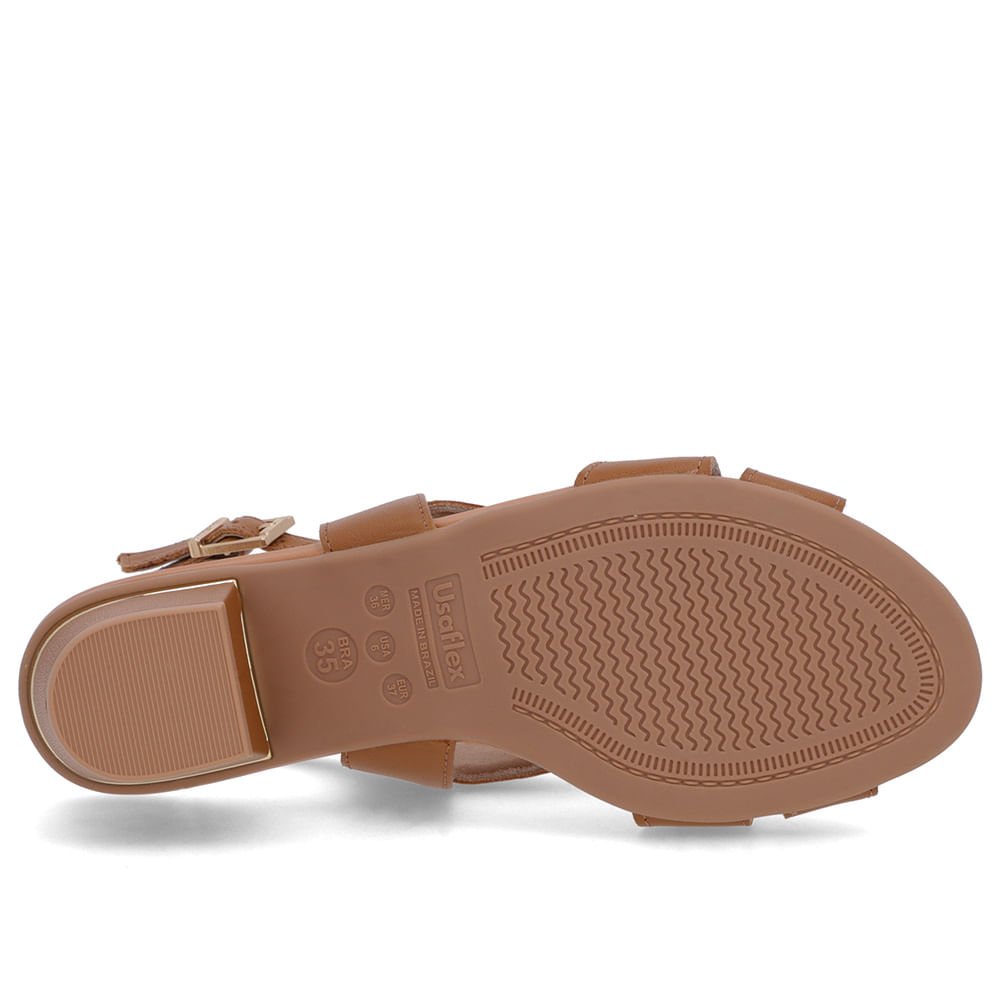 Sandália Couro Marrom Detalhe Dourado Marrom 5