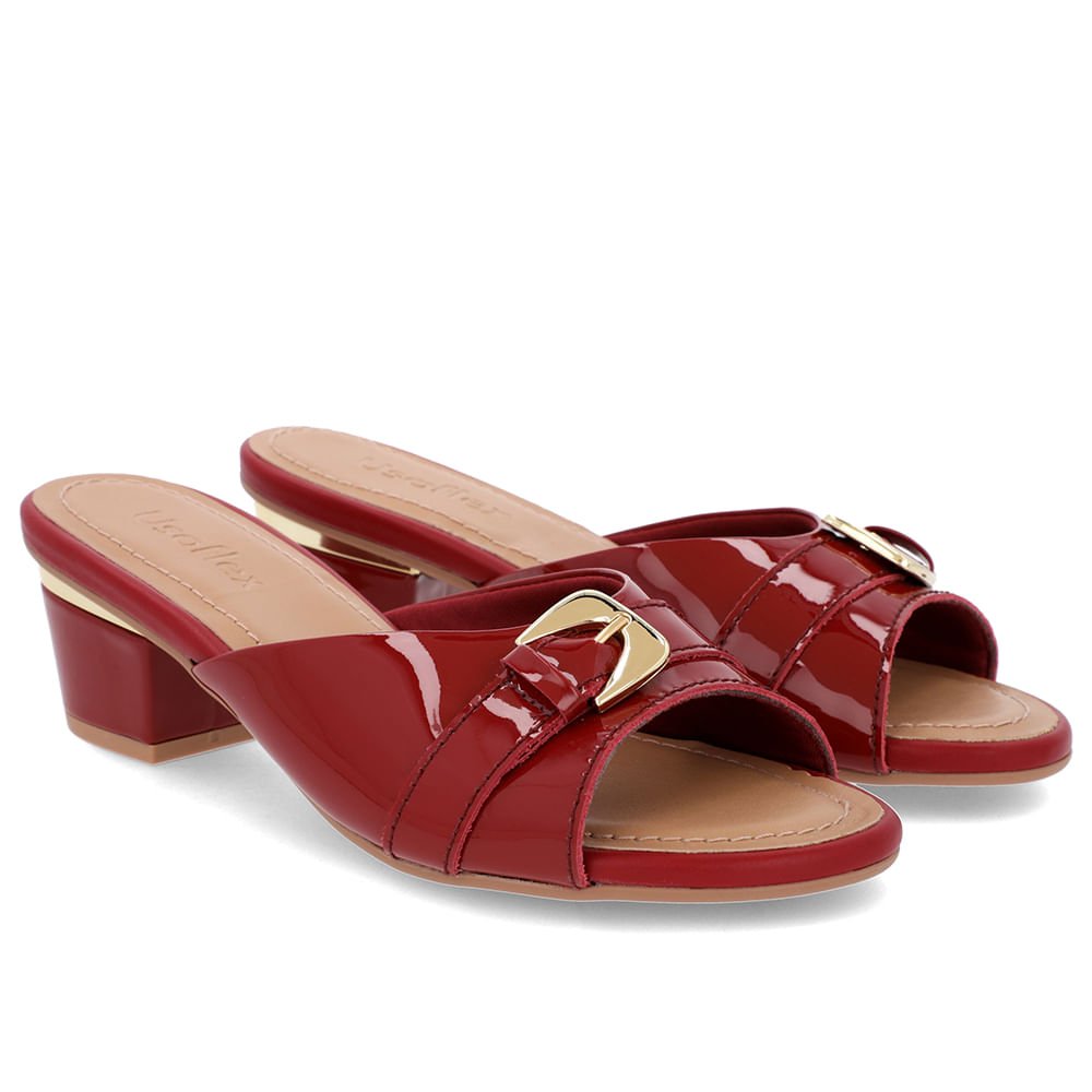 Tamanco Vermelho Couro Enfeite Vermelho 2