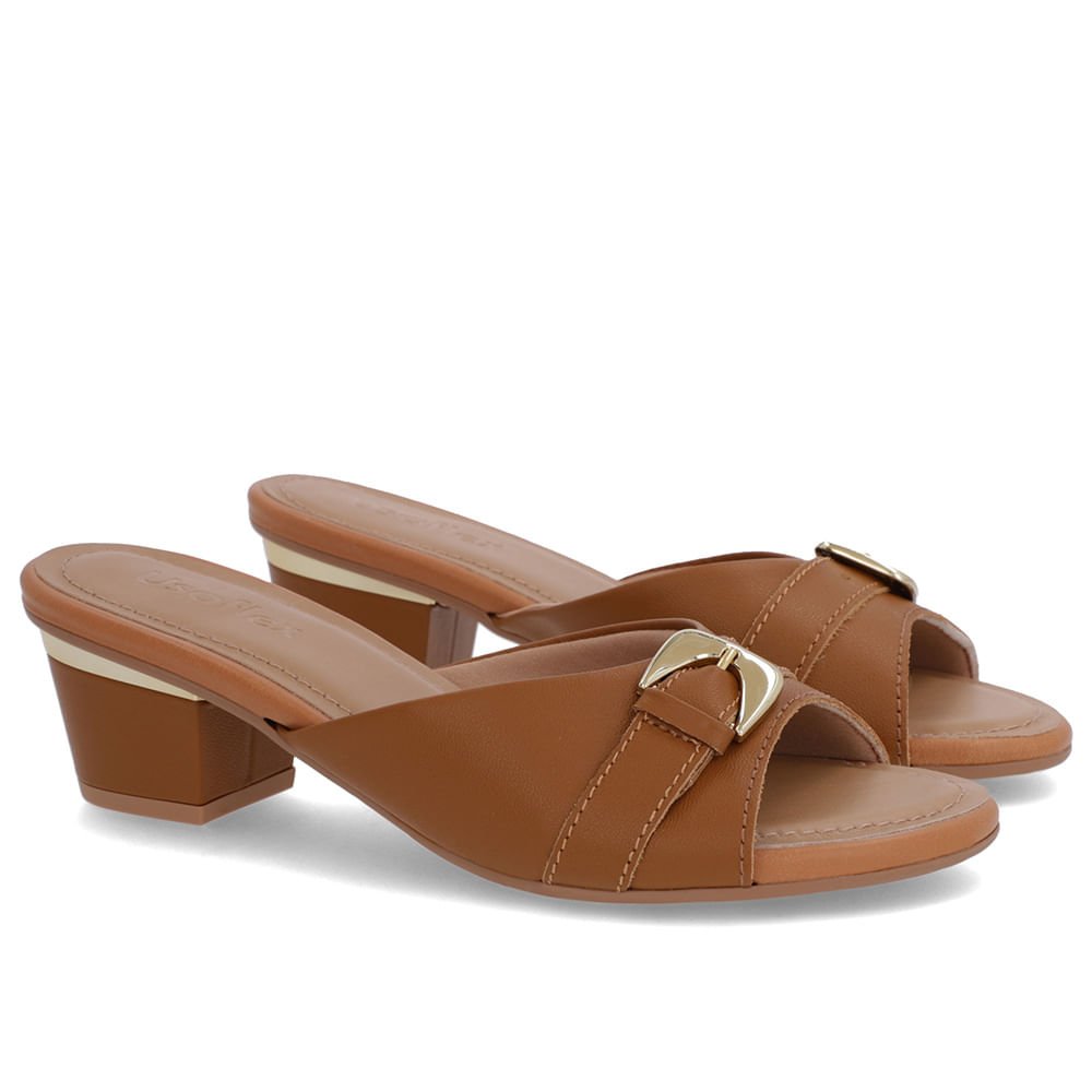 Tamanco Marrom Couro Enfeite Marrom 2