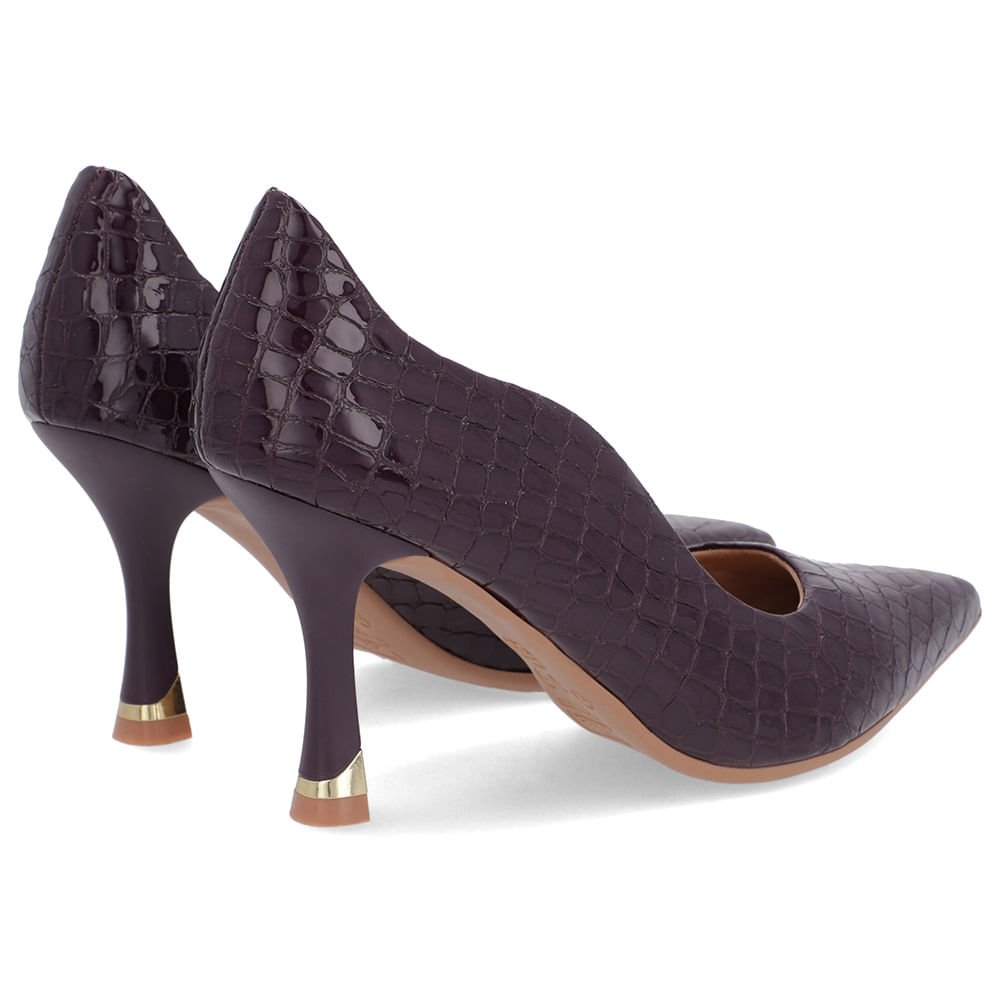 Scarpin Roxo Couro Bico Croco Fino Detalhe Recorte Roxo 3